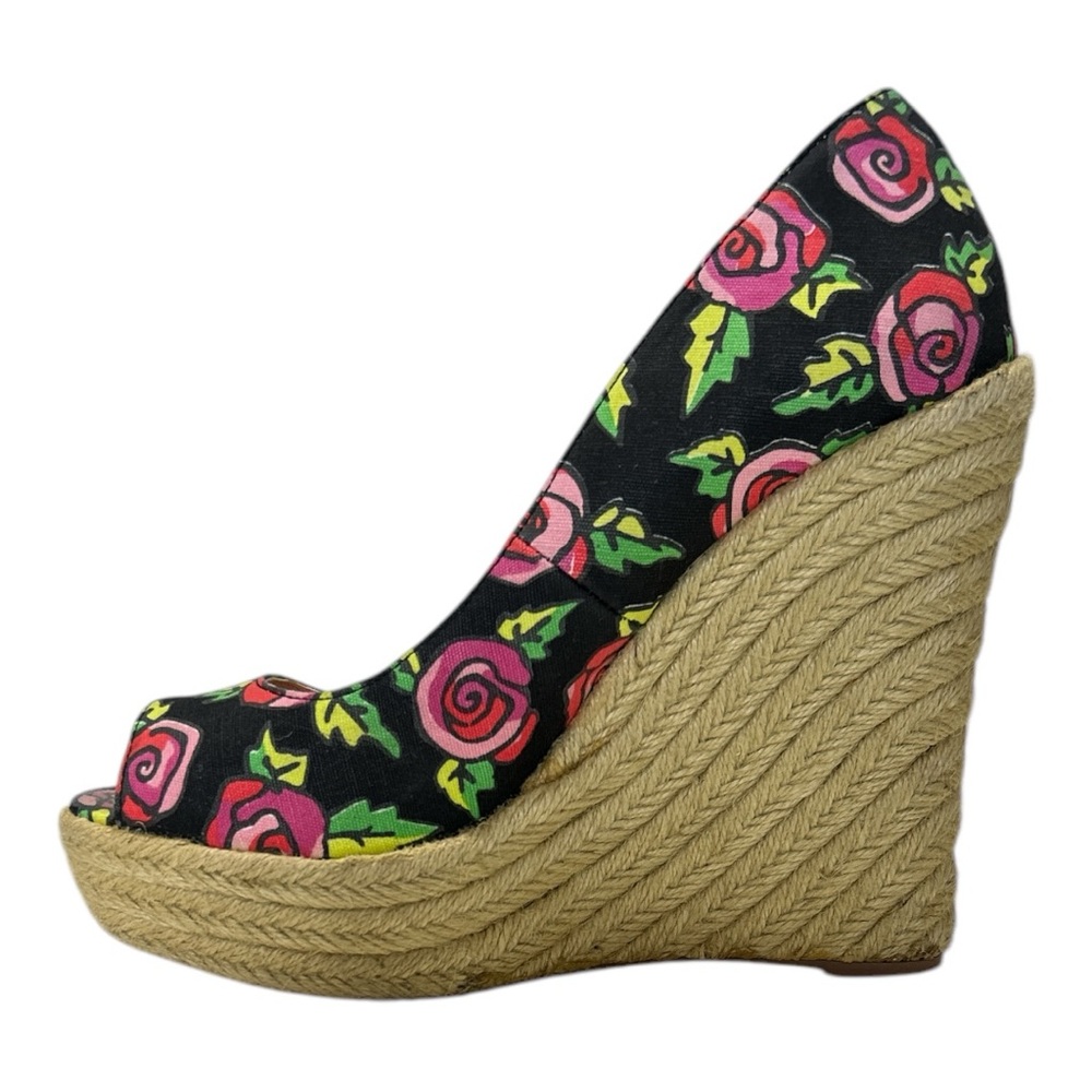 Betsey Johnson Rose Floral Platform Espadrille Wedge Peep Toe Y2K Retro Sz  10 - Picture 8 of 13